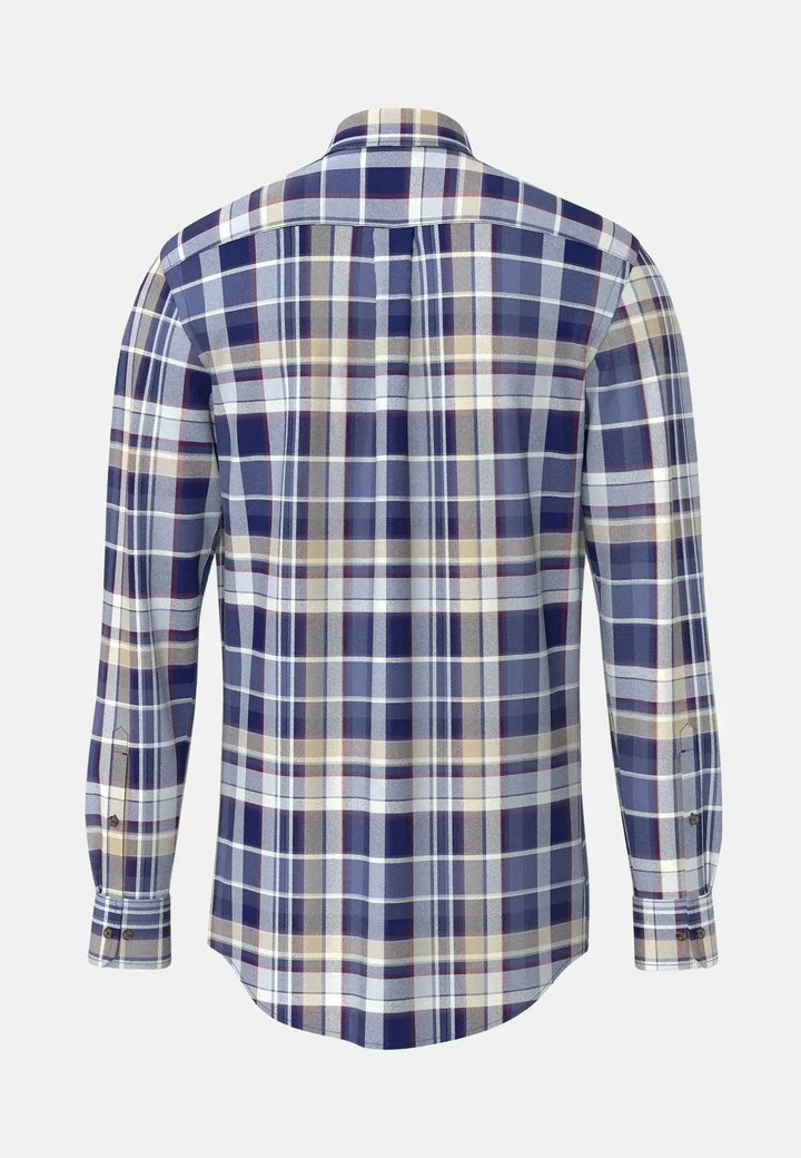 fynch-hatton-Colourful Check Button Down Flannel Shirt Misty Blue