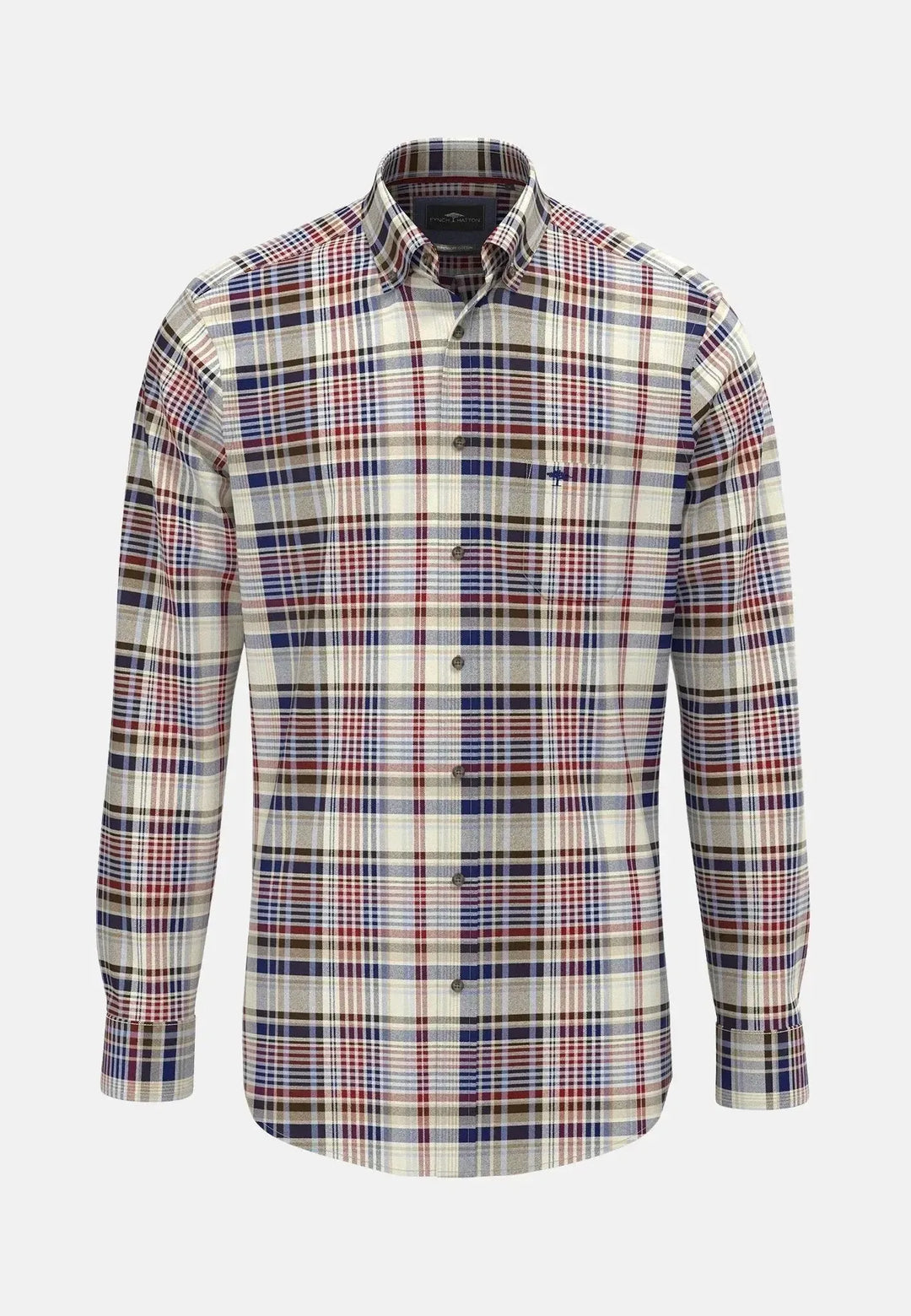 fynch-hatton-Colourful Flannel Button Down Check Shirt Garnet Red