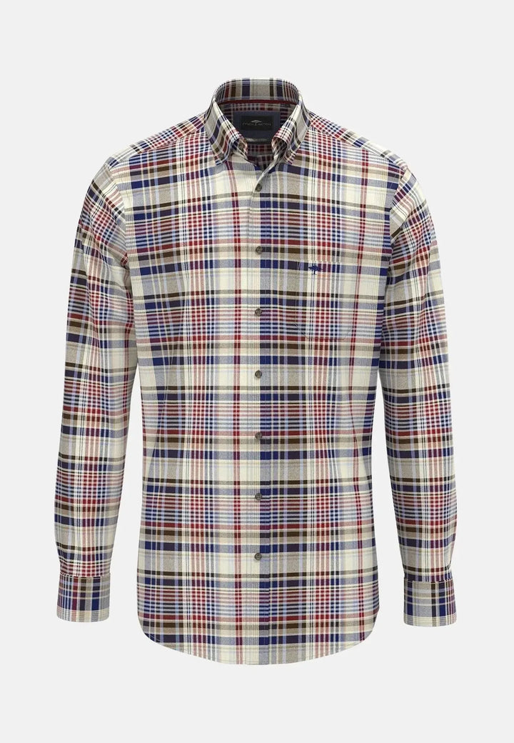 fynch-hatton-Colourful Flannel Button Down Check Shirt Garnet Red