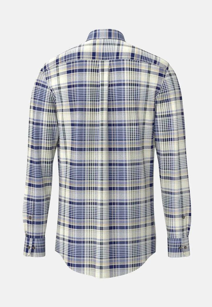 fynch-hatton-Colourful Flannel Button Down Check Shirt Misty Blue