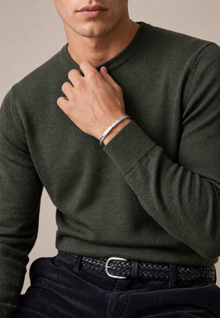 Merino Wool Fine Gauge Crewneck Knit Cypress