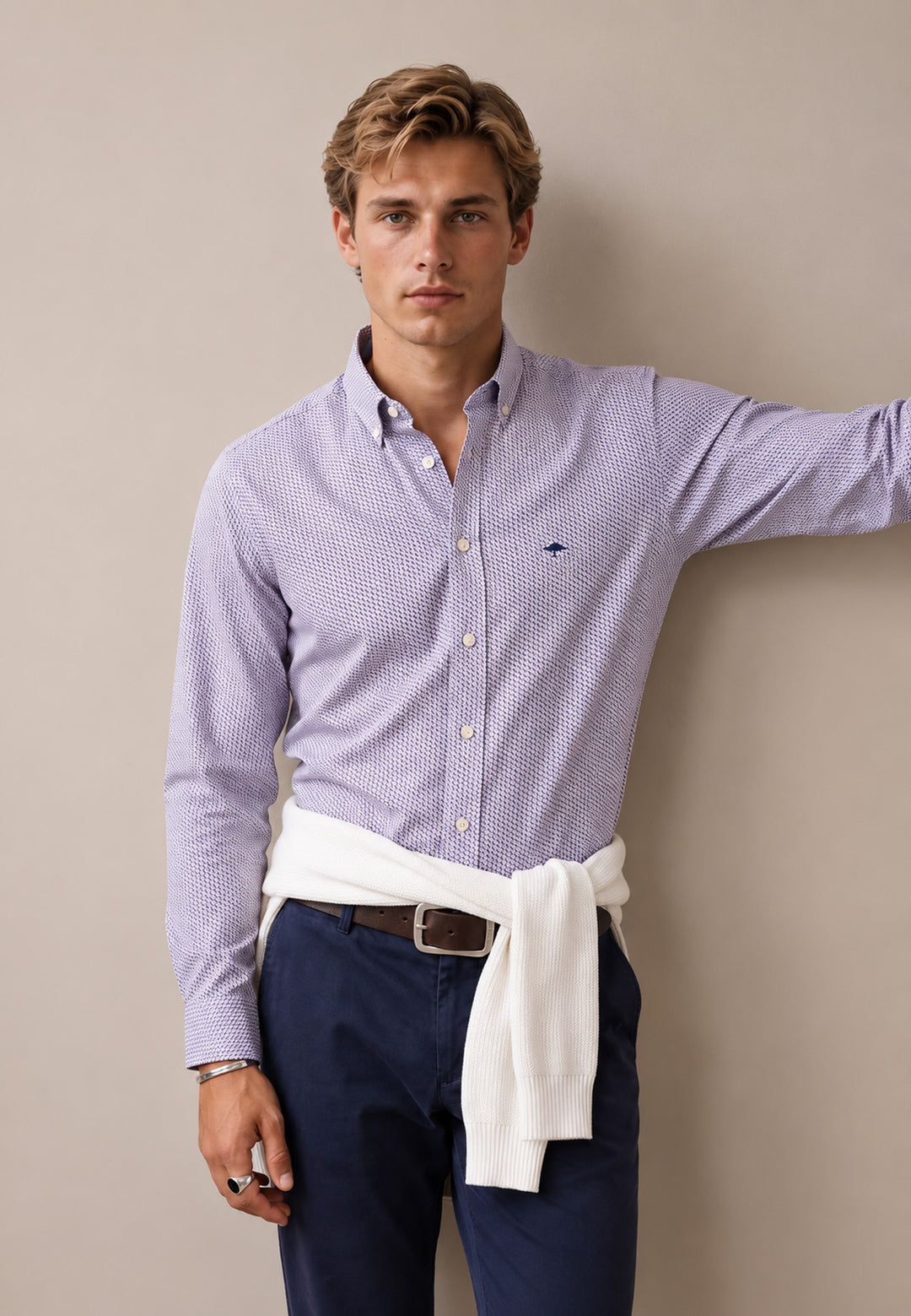 Graphic Flower Button Down Shirt Grape