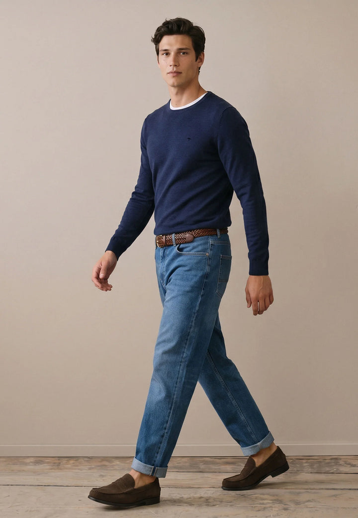 Merino Cashmere Crewneck Knit Ink Blue