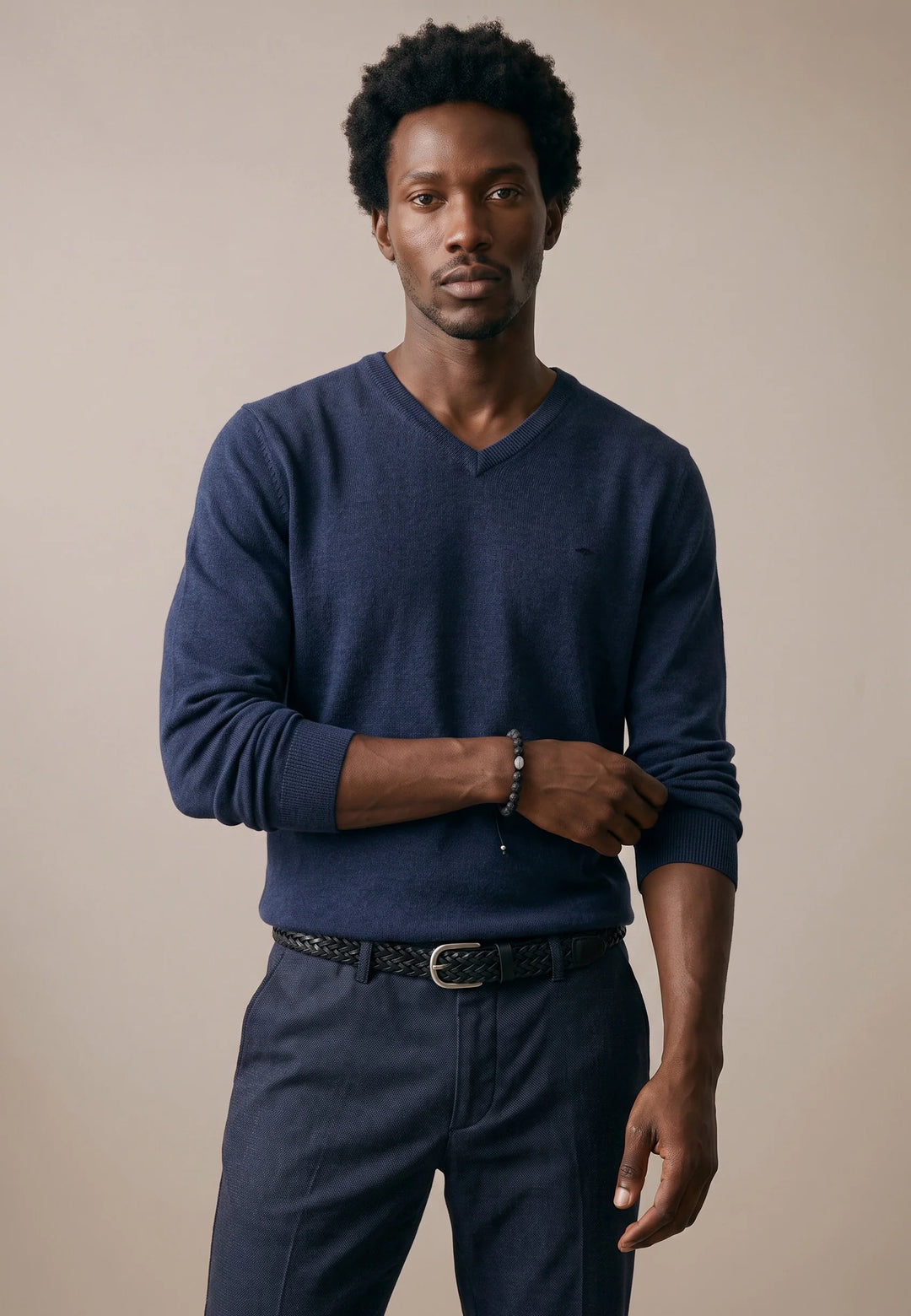 Merino Cashmere V-Neck Knit Ink Blue