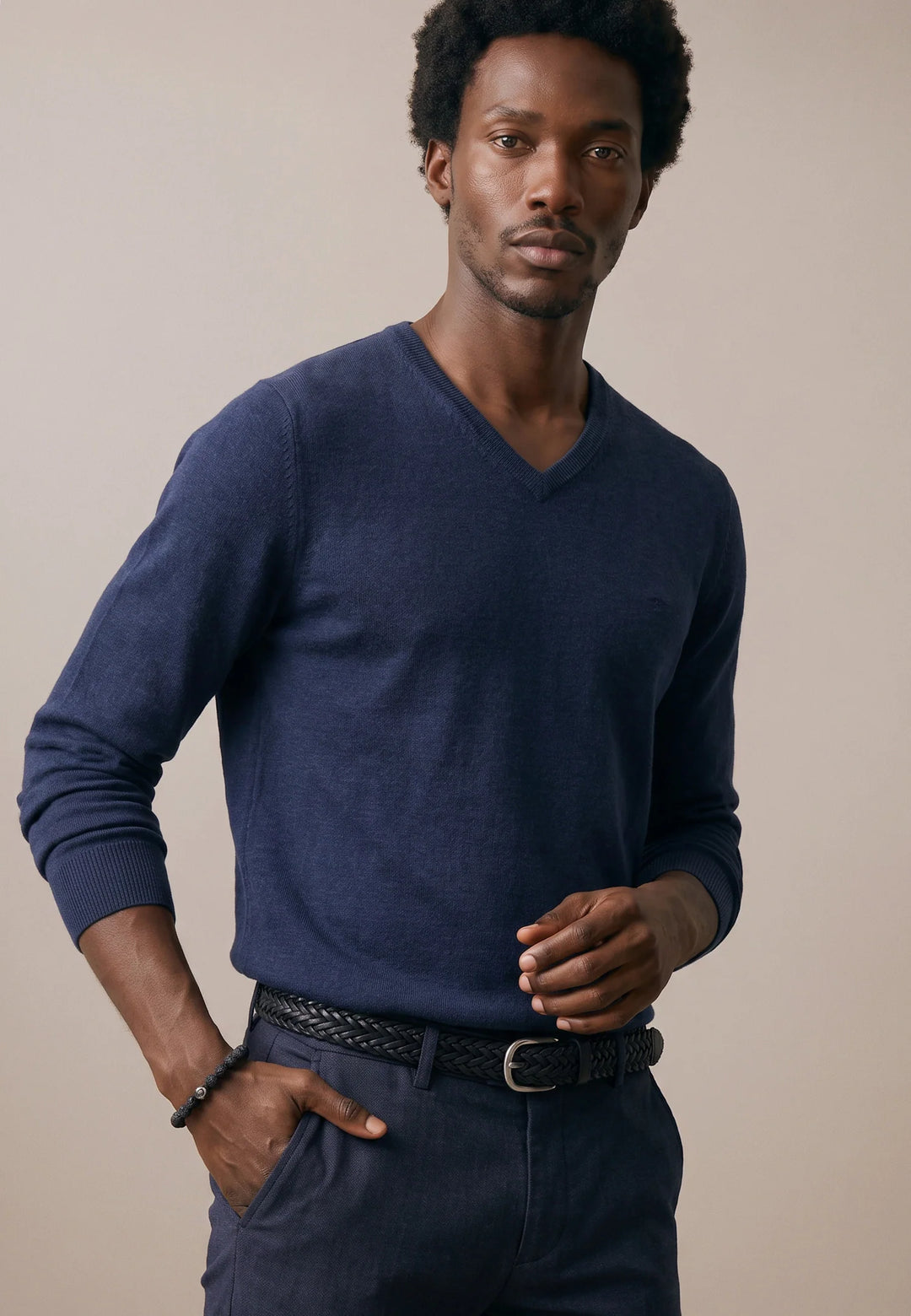 Merino Cashmere V-Neck Knit Ink Blue