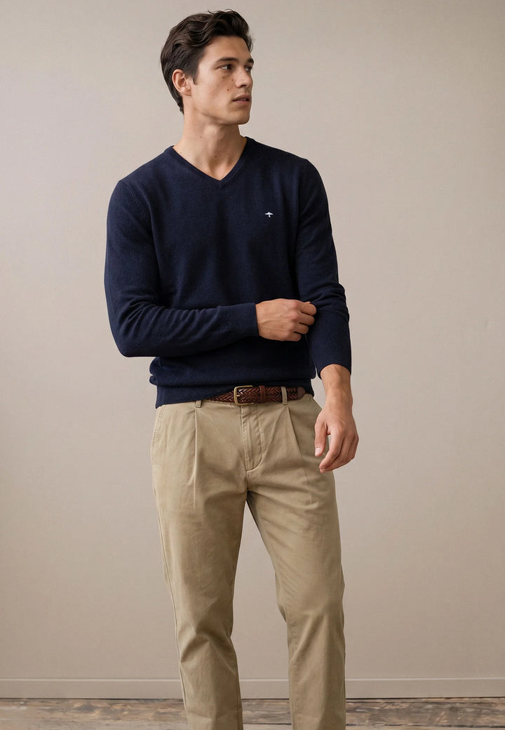 Merino Cashmere V-Neck Knit Navy