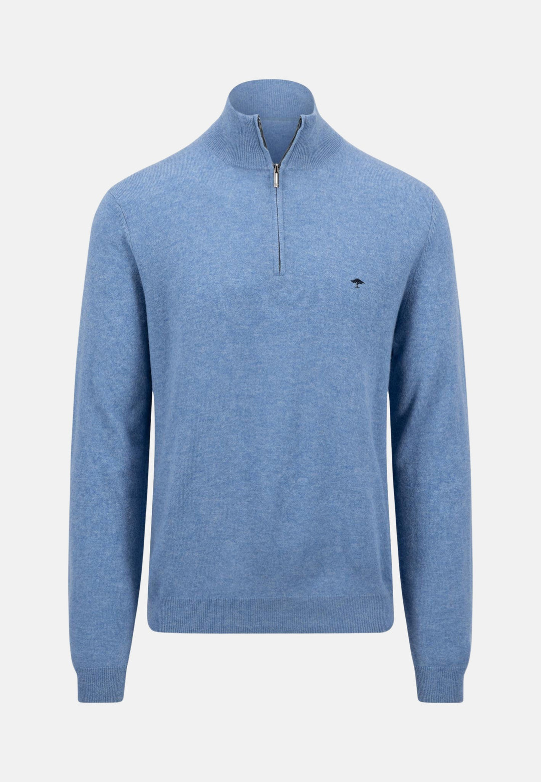 1/4 Zip Merino Cashmere Knit Cloud Blue-Fynch-Hatton UK