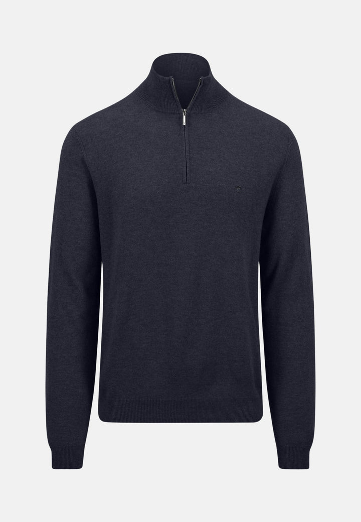 1/4 Zip Merino Cashmere Knit Navy-Fynch-Hatton UK