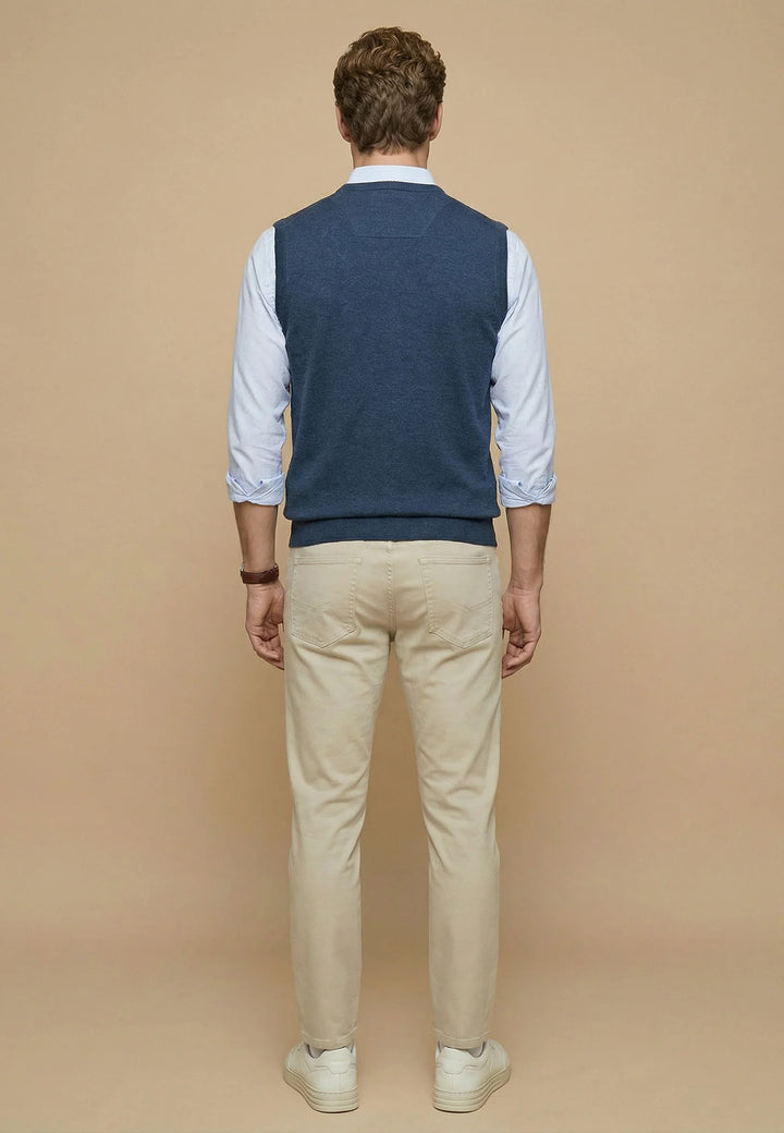 Superfine V-Neck Cotton Knit Vest Night