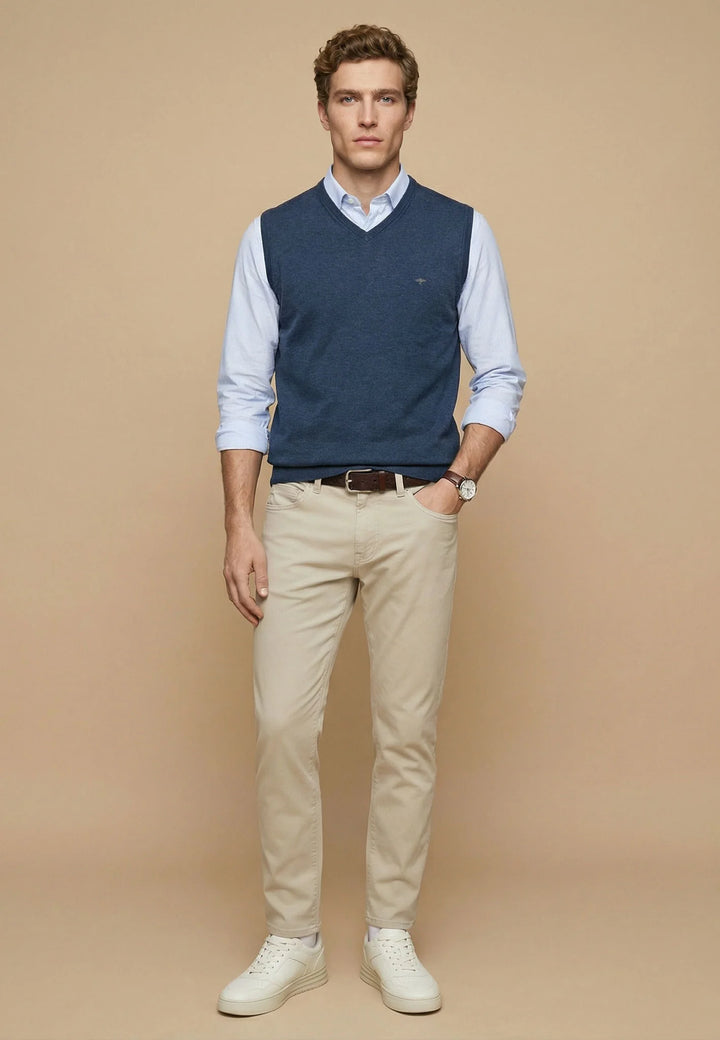 Superfine V-Neck Cotton Knit Vest Night