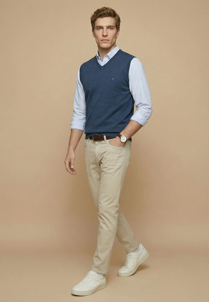 Superfine V-Neck Cotton Knit Vest Night