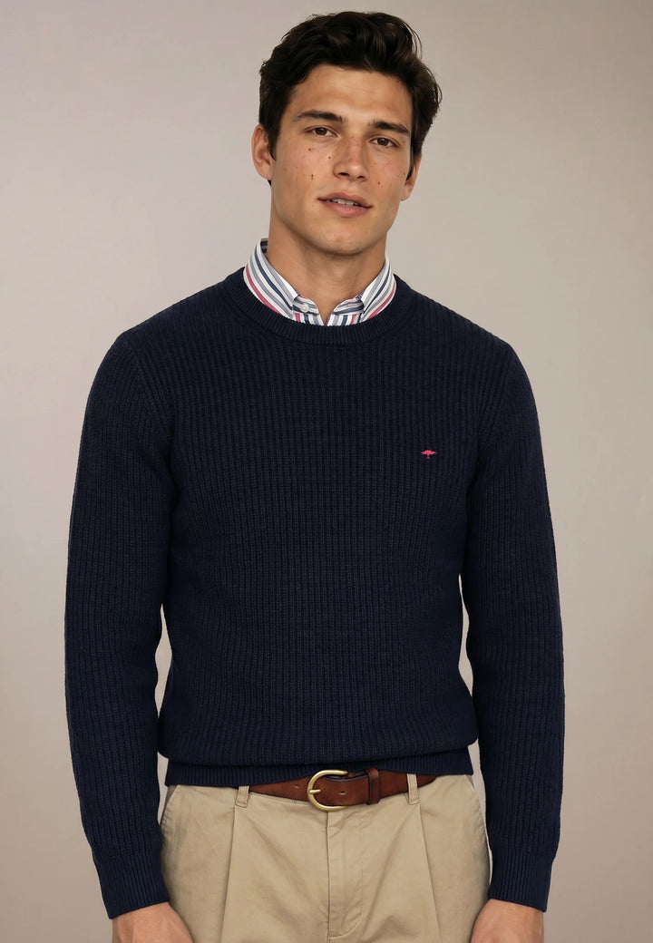 Ribbed Cotton Crewneck Knit Navy