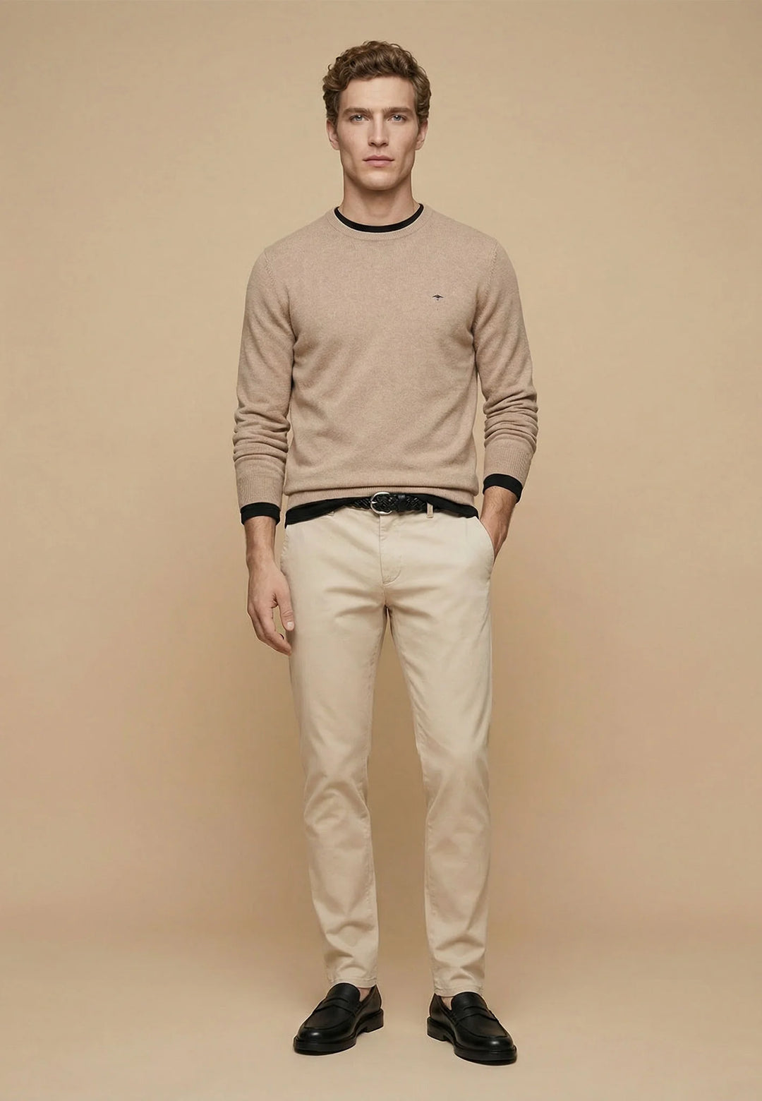 Fine Knit Cotton Crewneck Sweater Taupe