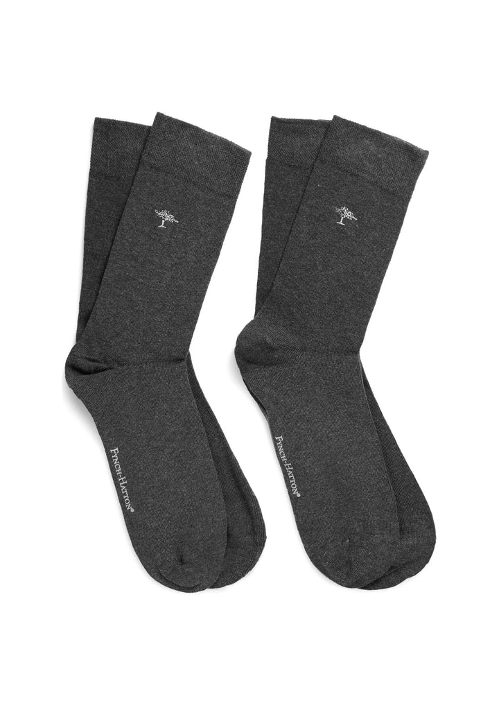 2-PACK EMBROIDERED LOGO SOCKS ANTHRACITE-Fynch-Hatton UK