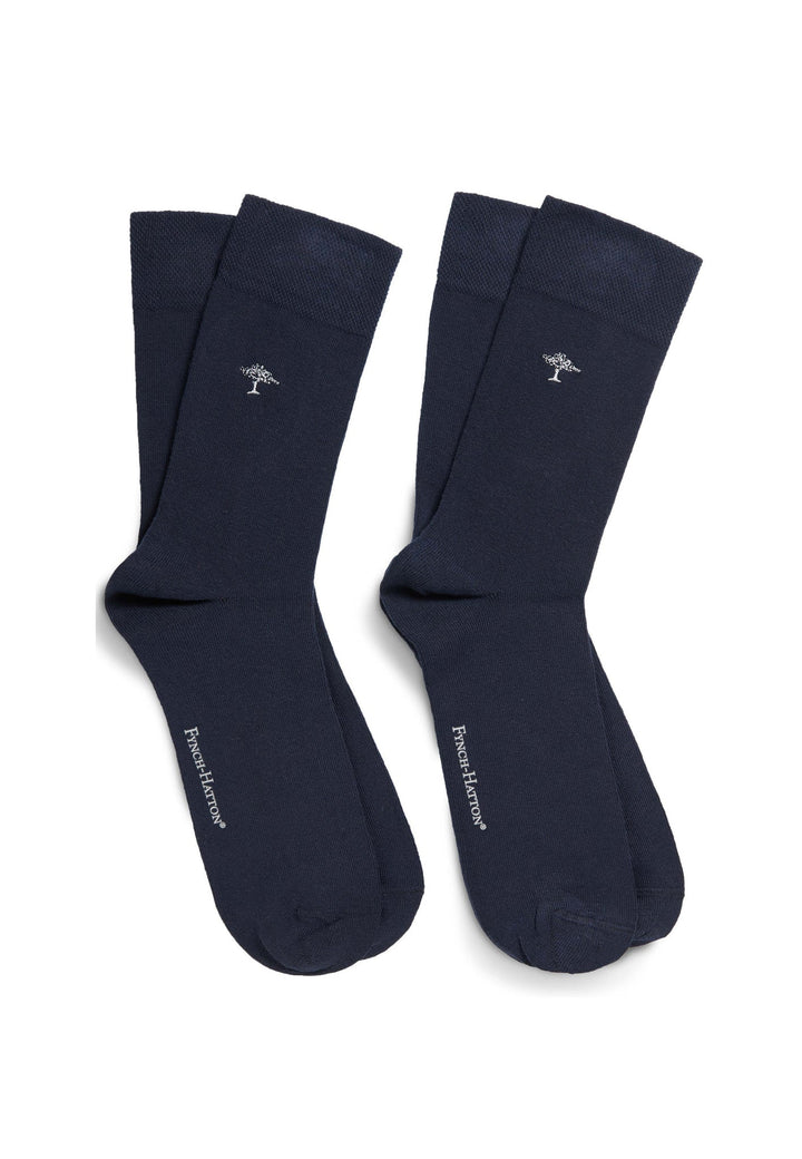 2-PACK EMBROIDERED LOGO SOCKS NAVY-Fynch-Hatton UK