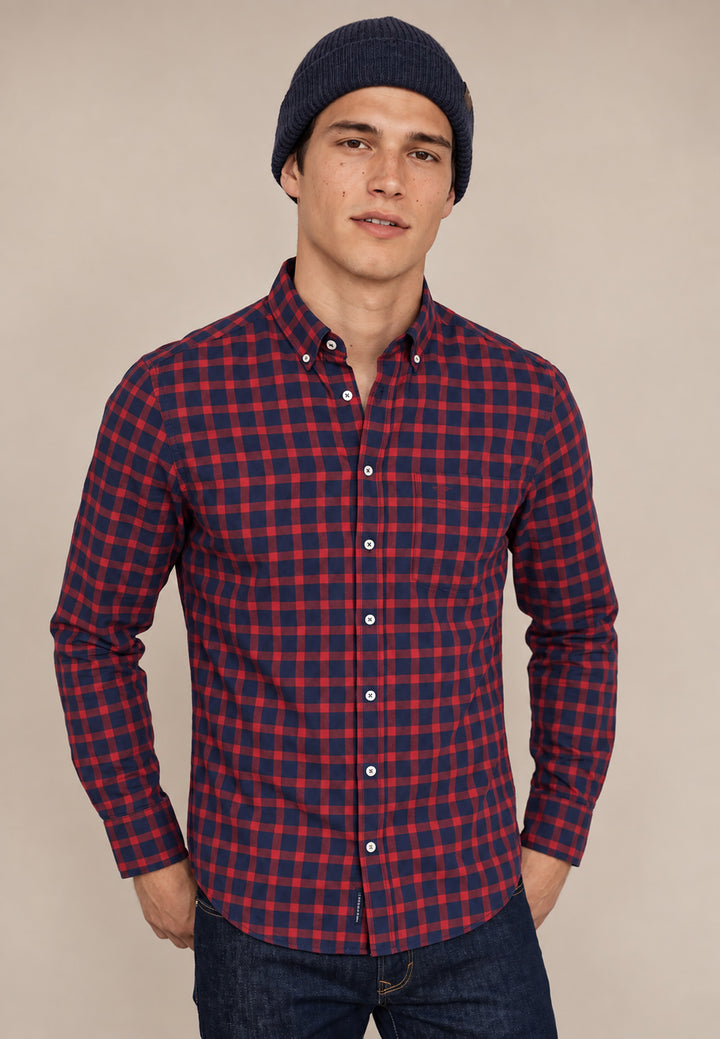 Two-Tone Check Button Down Shirt Brick