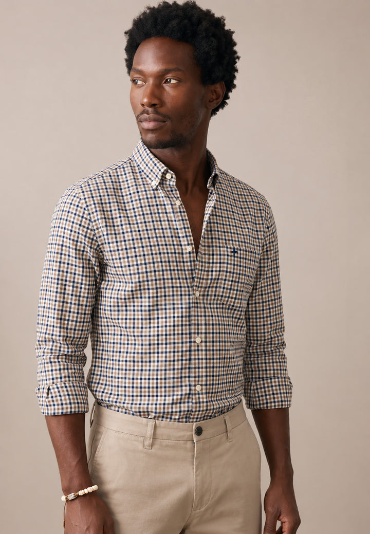 Dobby Check Button Down Shirt Teal