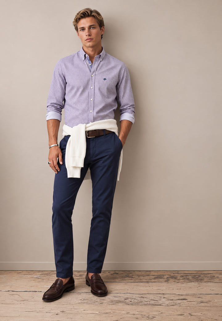 Graphic Flower Button Down Shirt Grape