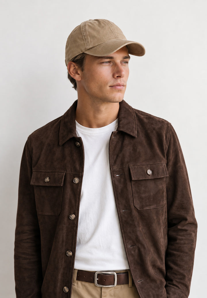 Light Padded Suede Leather Overshirt Soil