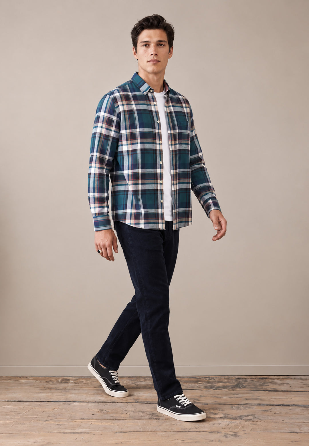 Multicolor Oxford Check Button Down Shirt Teal