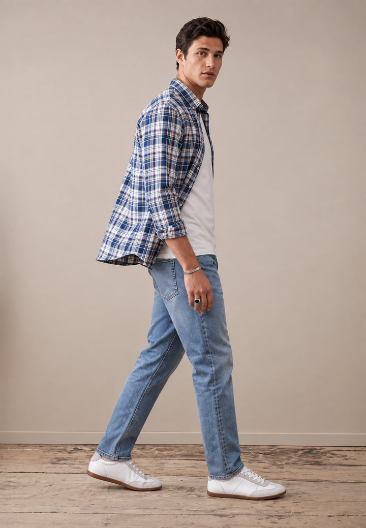 Twill Check Button Down Shirt Navy