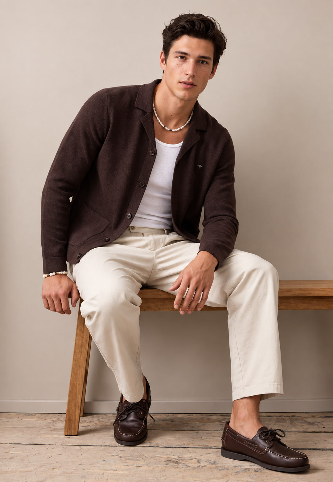 Shawl Collar Cotton Cashmere Cardigan Soil