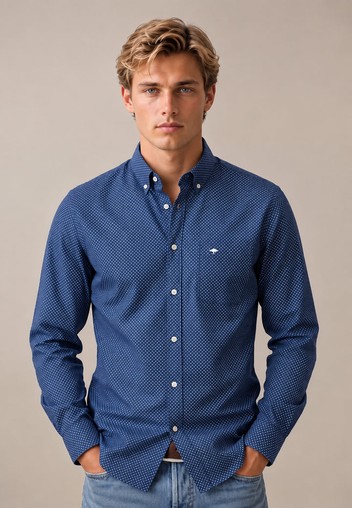 Minimal Print Button Down Shirt Ink Blue