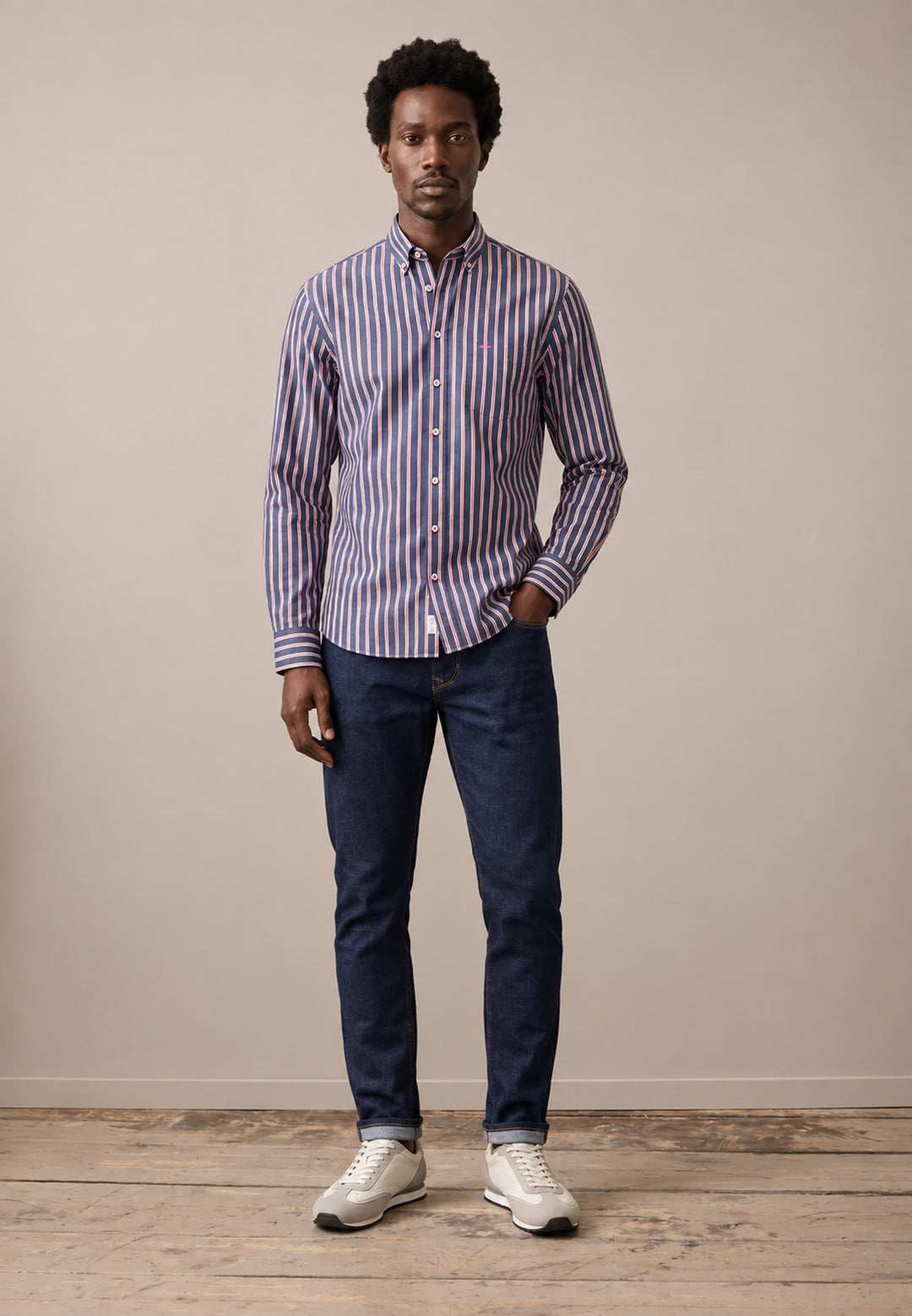 Striped Twill Button Down Shirt Grape