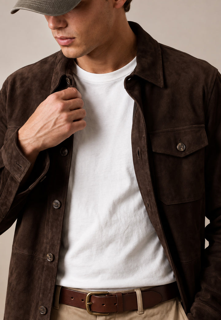 Light Padded Suede Leather Overshirt Soil