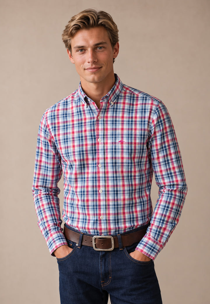 Multicolor Check Button Down Shirt Grape