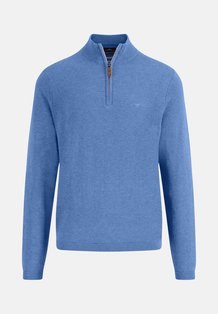 Air Cotton 1/4 Zip Knit Crystal Blue-Fynch-Hatton UK