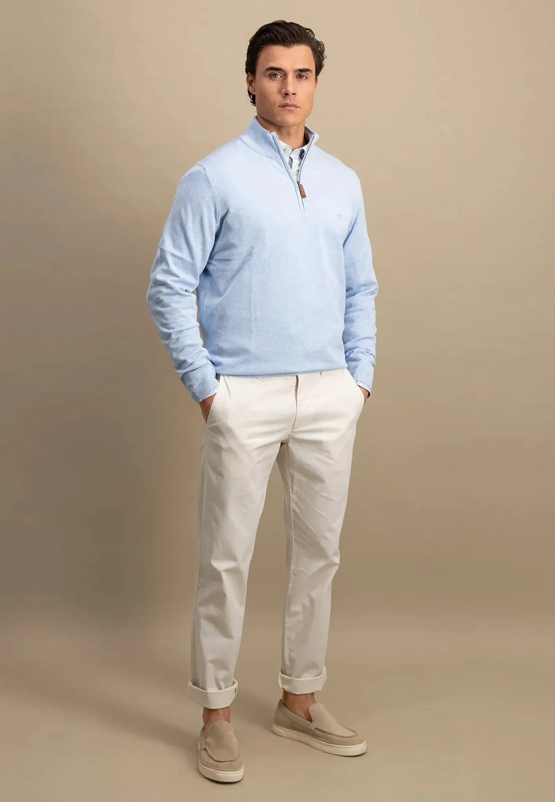 Air Cotton 1/4 Zip Knit Summer Breeze-Fynch-Hatton UK