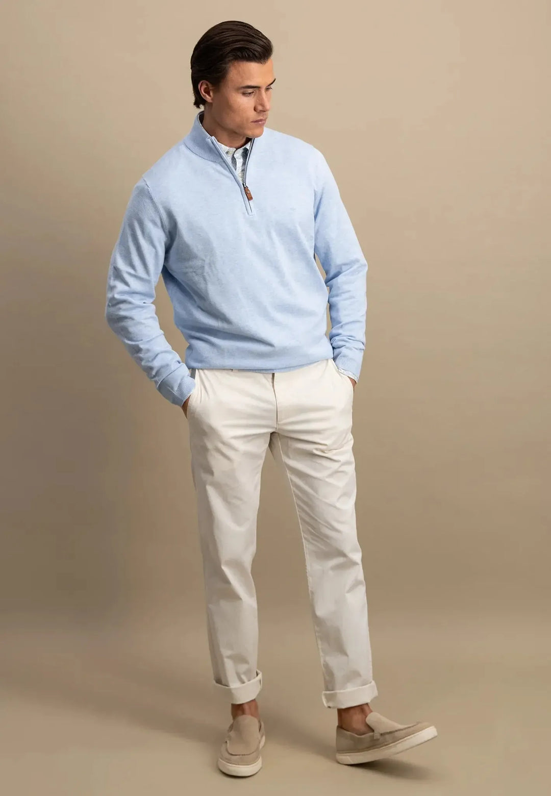 Air Cotton 1/4 Zip Knit Summer Breeze-Fynch-Hatton UK