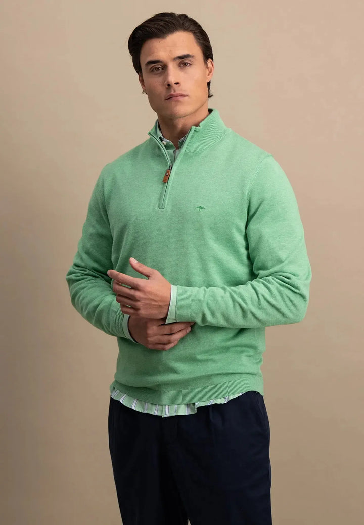 Air Cotton 1/4 Zip Knit Turf Green-Fynch-Hatton UK