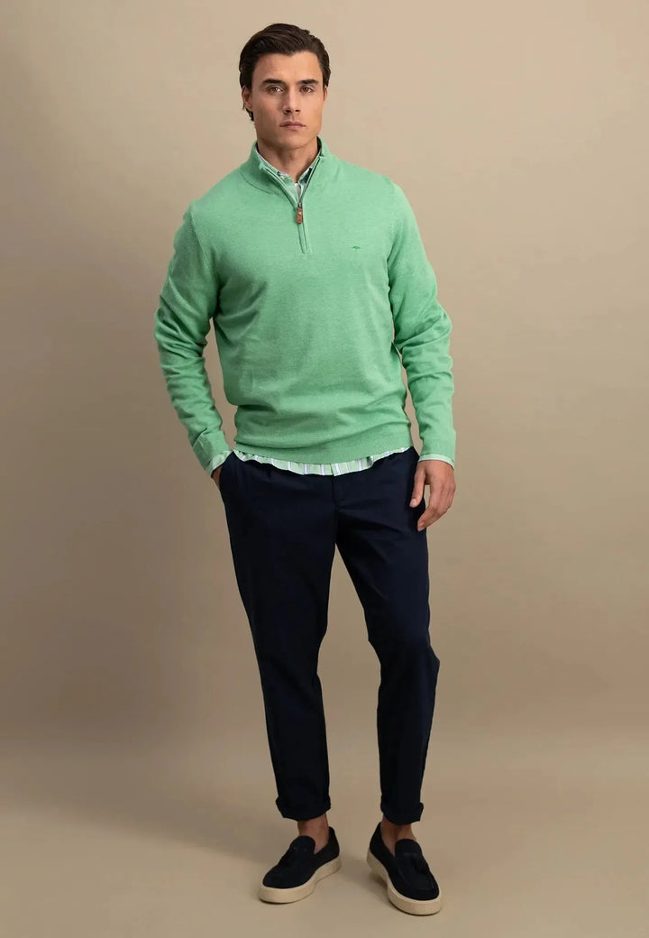 Air Cotton 1/4 Zip Knit Turf Green-Fynch-Hatton UK