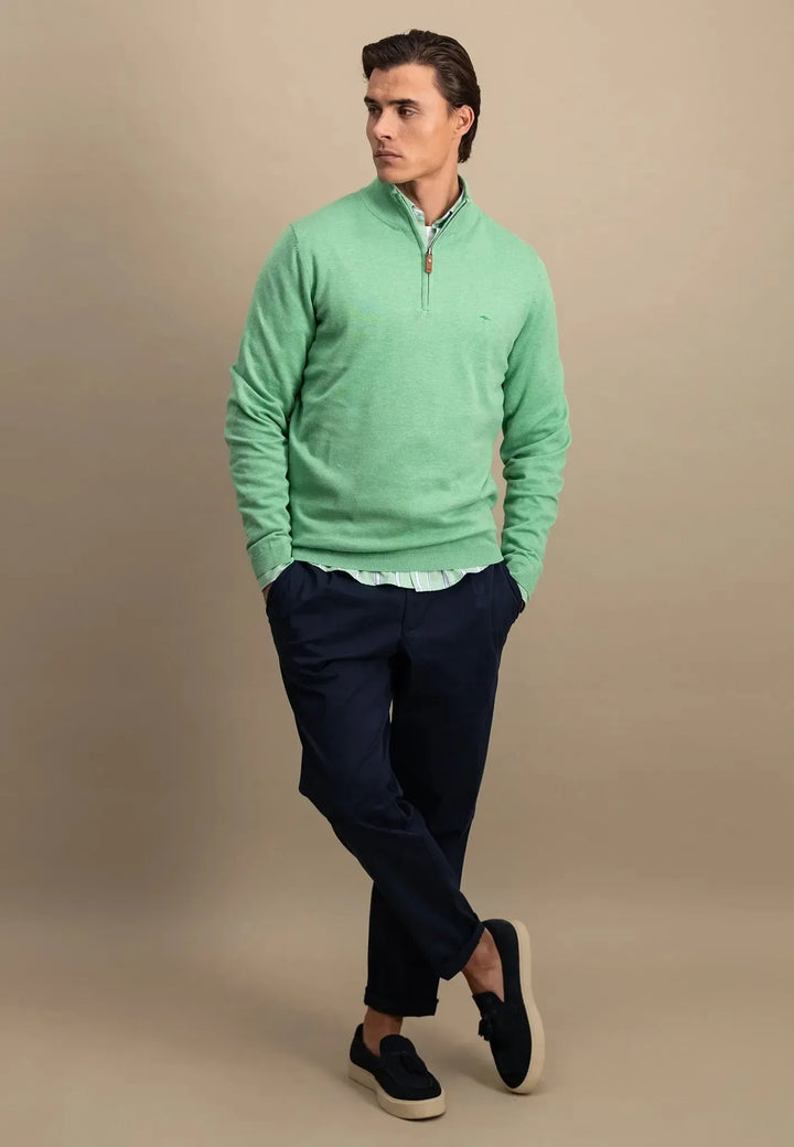 Air Cotton 1/4 Zip Knit Turf Green-Fynch-Hatton UK