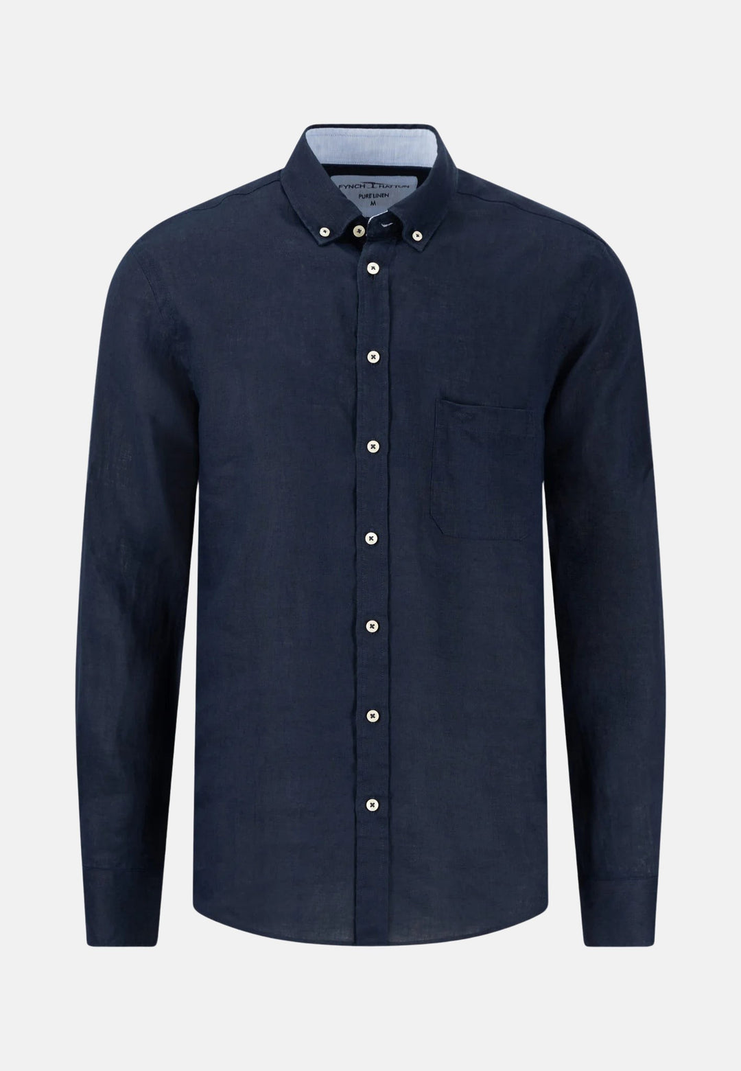 Button Down Linen Shirt Navy-Fynch-Hatton UK