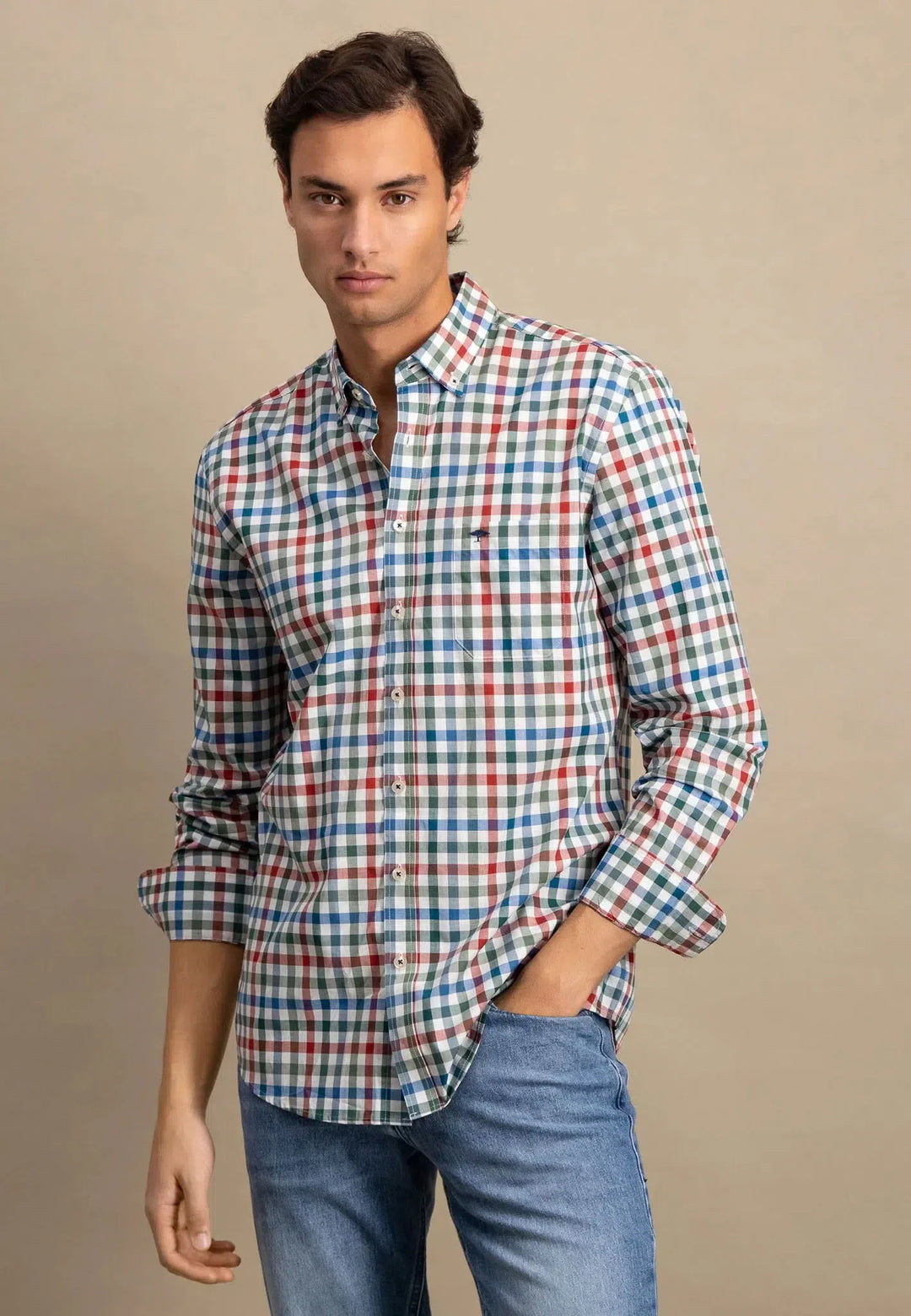 Classic Combi Check Shirt Rust-Fynch-Hatton UK