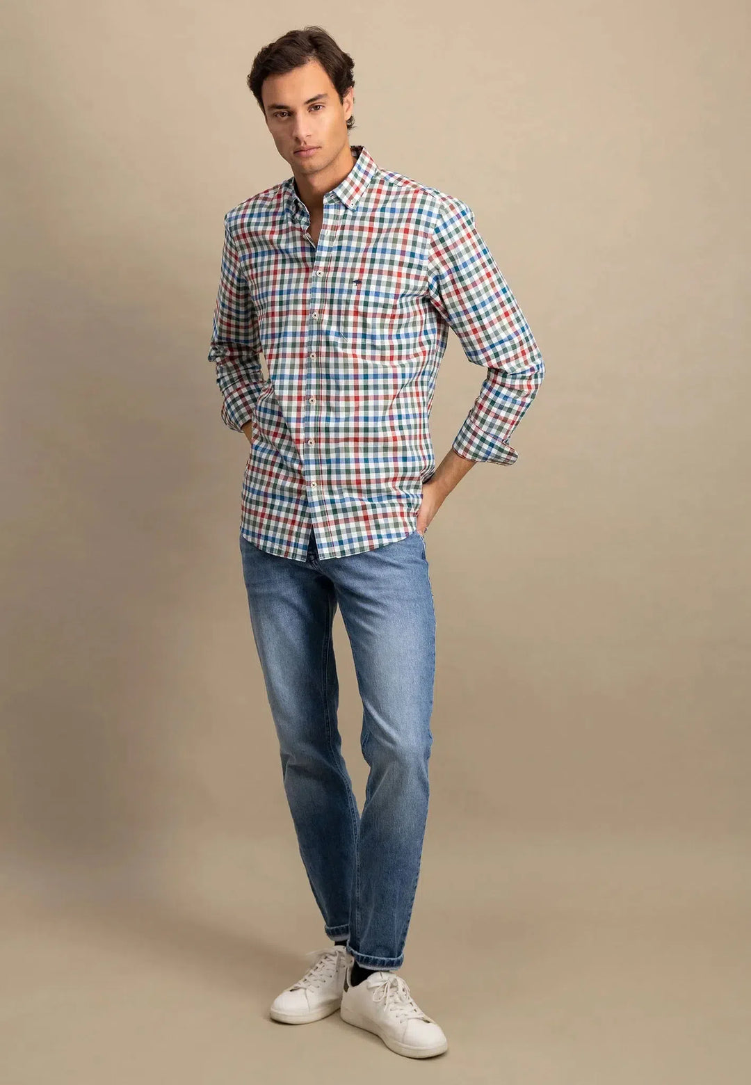 Classic Combi Check Shirt Rust-Fynch-Hatton UK