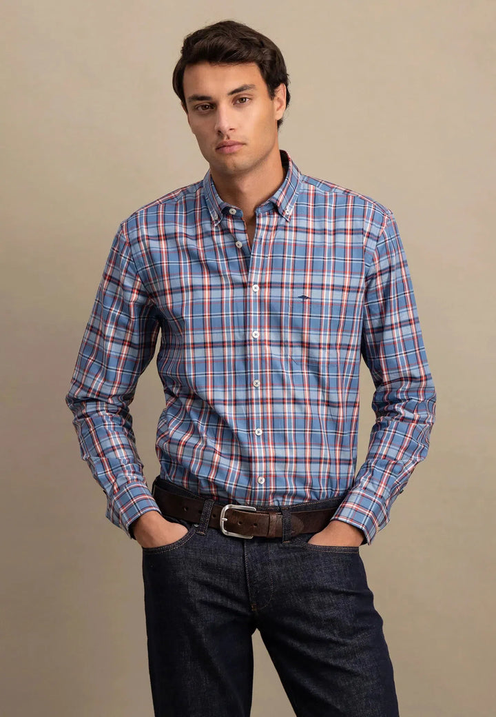 Classic Mixed Check Shirt Cloud Blue-Fynch-Hatton UK