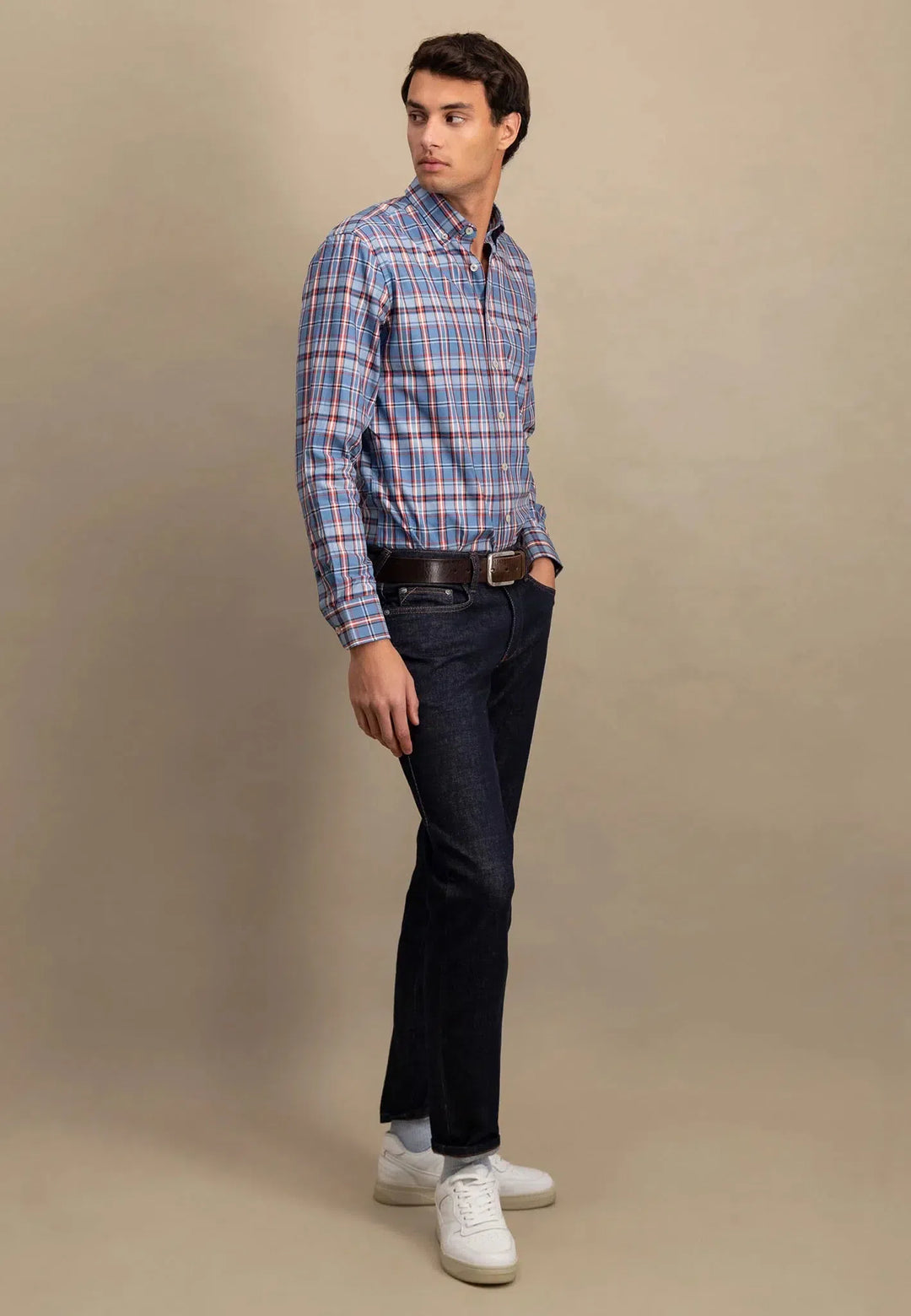 Classic Mixed Check Shirt Cloud Blue-Fynch-Hatton UK