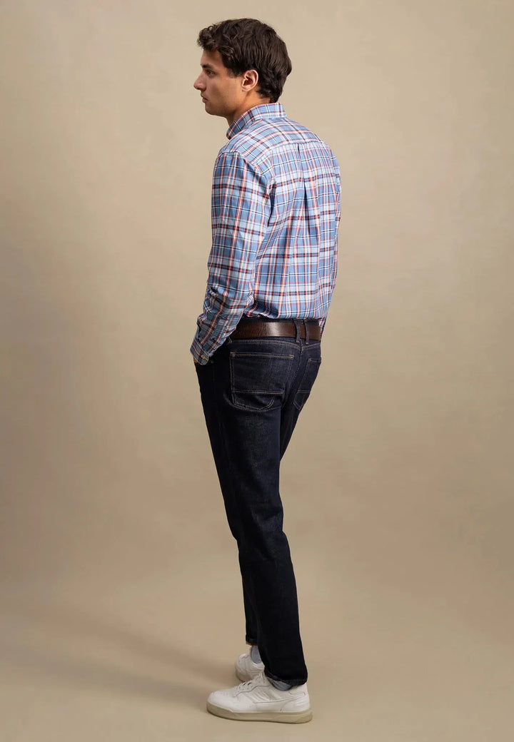 Classic Mixed Check Shirt Cloud Blue-Fynch-Hatton UK