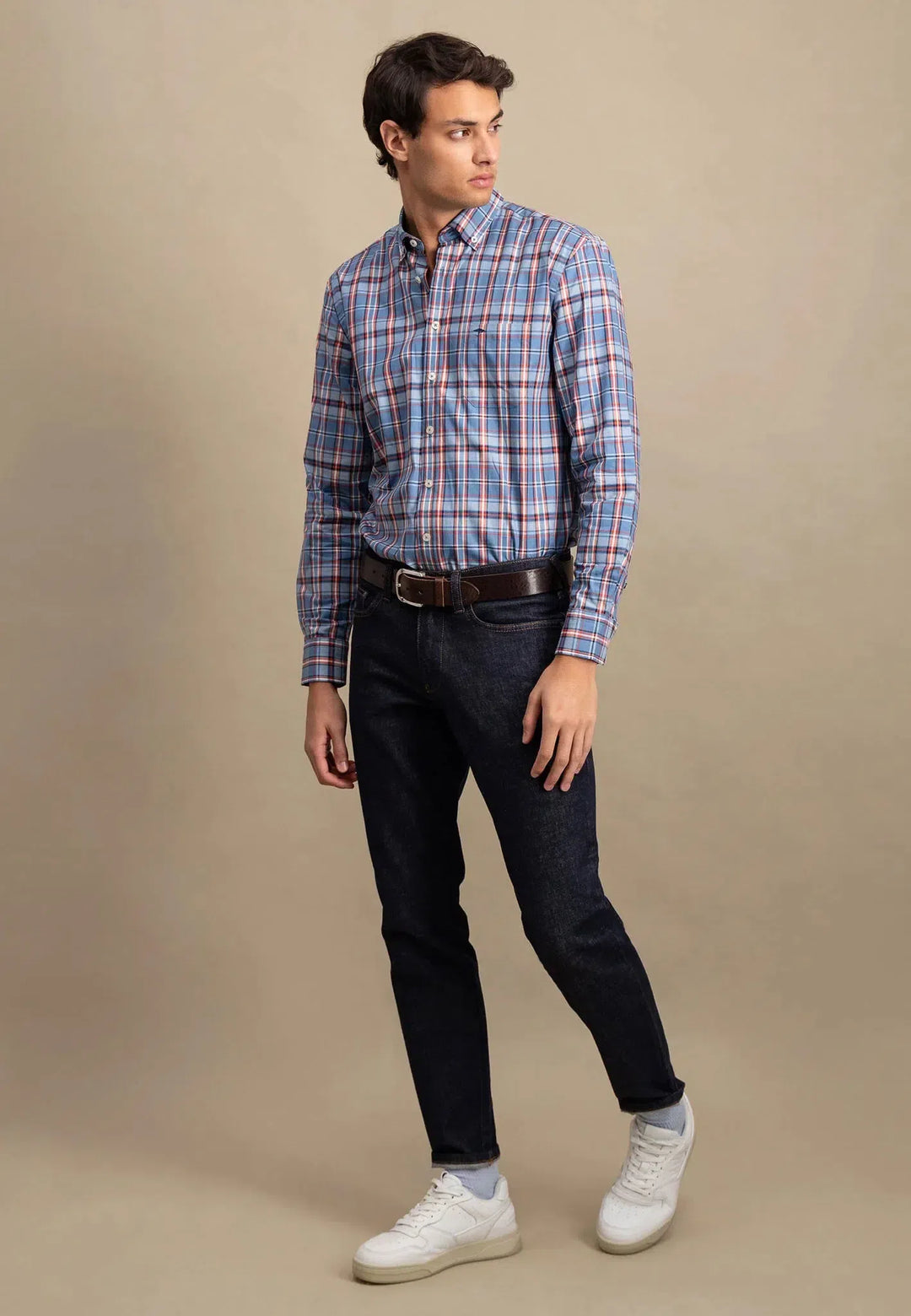 Classic Mixed Check Shirt Cloud Blue-Fynch-Hatton UK