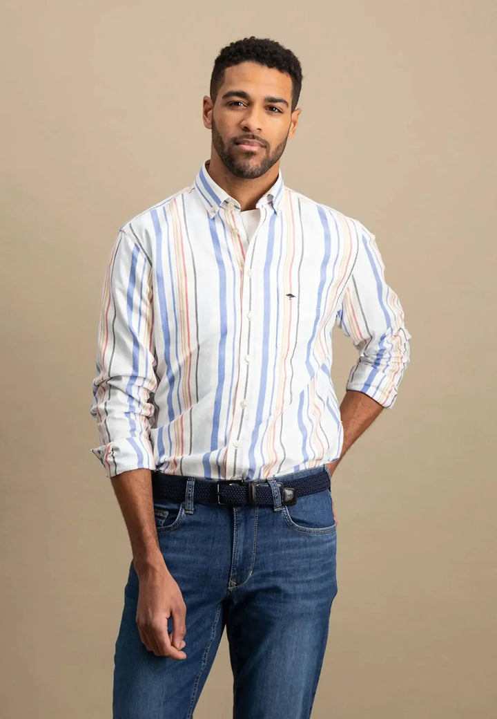 Colourful Oxford Stripes Shirt Poppy Red-Fynch-Hatton UK