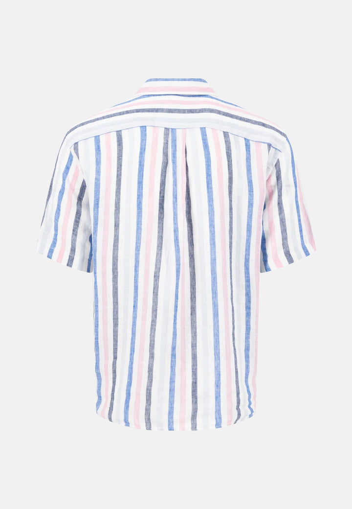 Colourful Striped Linen Button Down Short Sleeved Shirt Peony-Fynch-Hatton UK