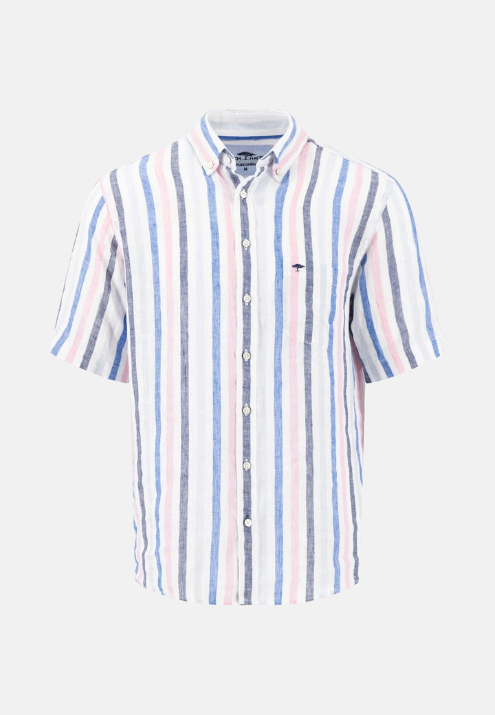 Colourful Striped Linen Button Down Short Sleeved Shirt Peony-Fynch-Hatton UK