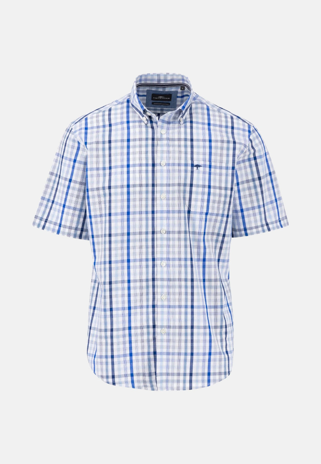 Combi Check Short Sleeved Shirt Strong Blue-Fynch-Hatton UK