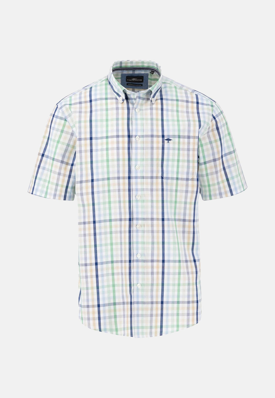 Combi Check Short Sleeved Shirt Turf Green-Fynch-Hatton UK