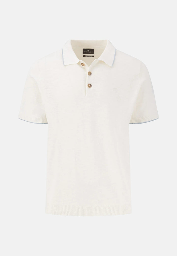 Cotton Linen Knit Polo Shirt New Off White-Fynch-Hatton UK