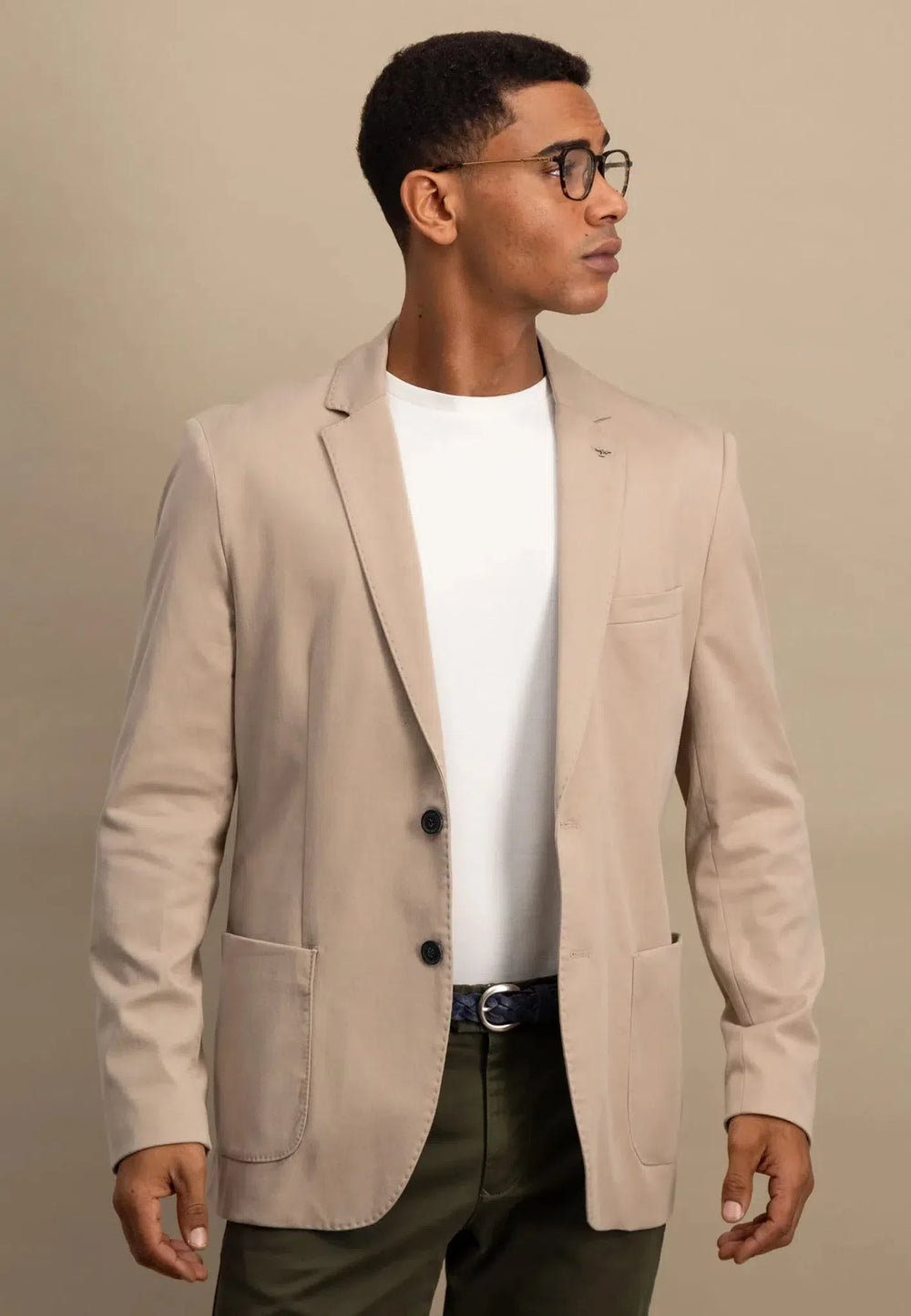 Cotton Twill Blazer Beige-Fynch-Hatton UK